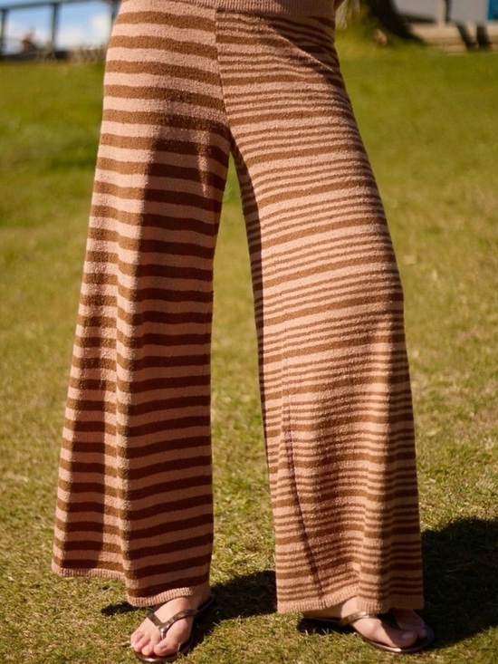 Free People Pants - Free-EST Striped Allyson Wide-Leg Knit Pants - Brown Stripe Small NWT